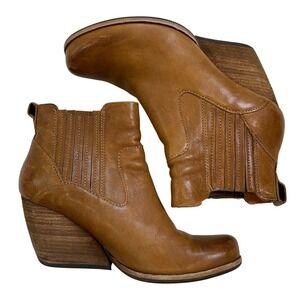 Kork-Ease Women's Size 7.5 Verdelet Brown Leather Wedge Ankle Booties Stack Heel